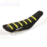 Seat cover BUD Full Traction, black/black with yelow grooves, FC/TC125-450 19-24, FE/TE 20-24